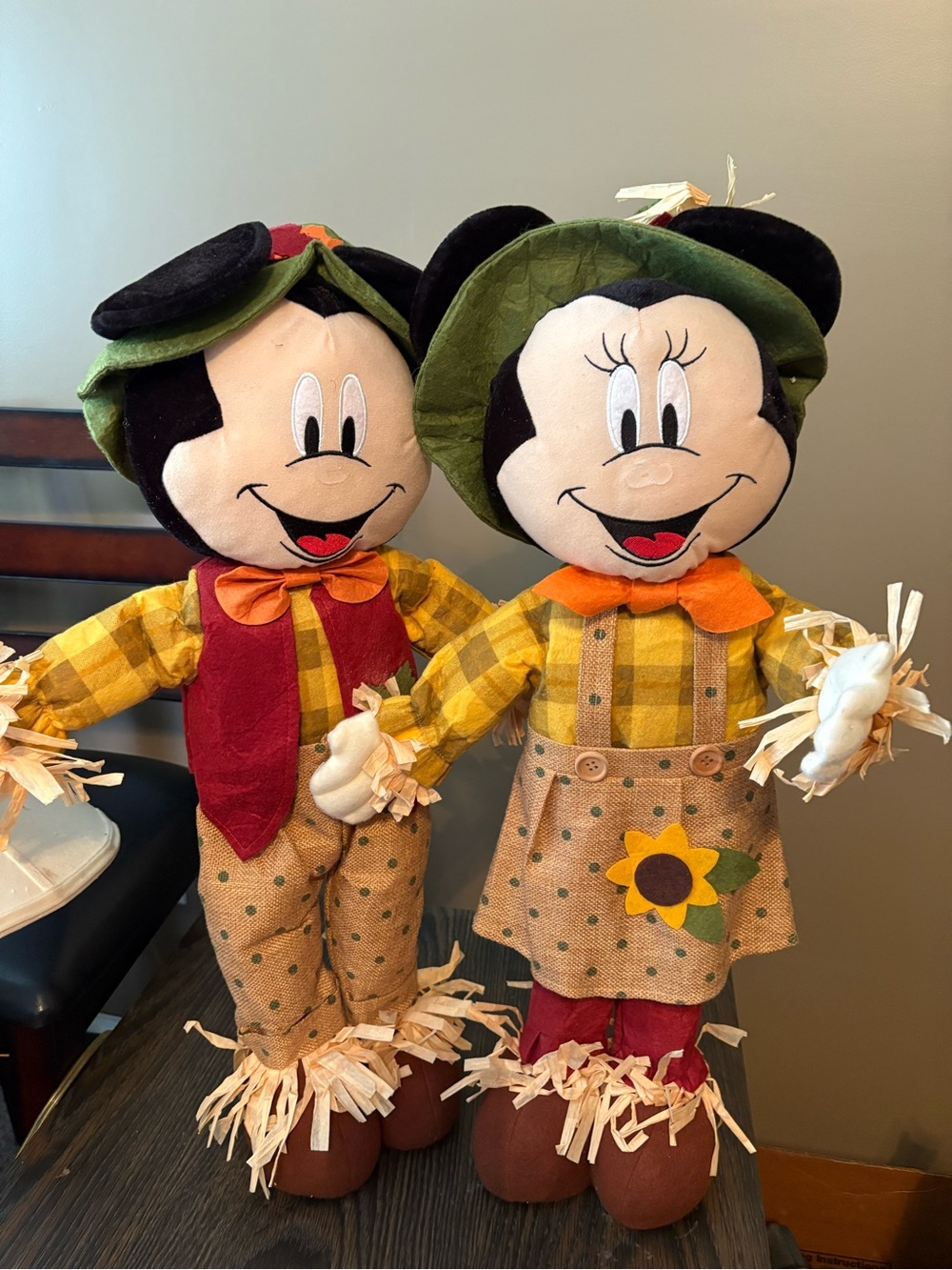 24 inch stuffed Mickey and Minnie in fall attire